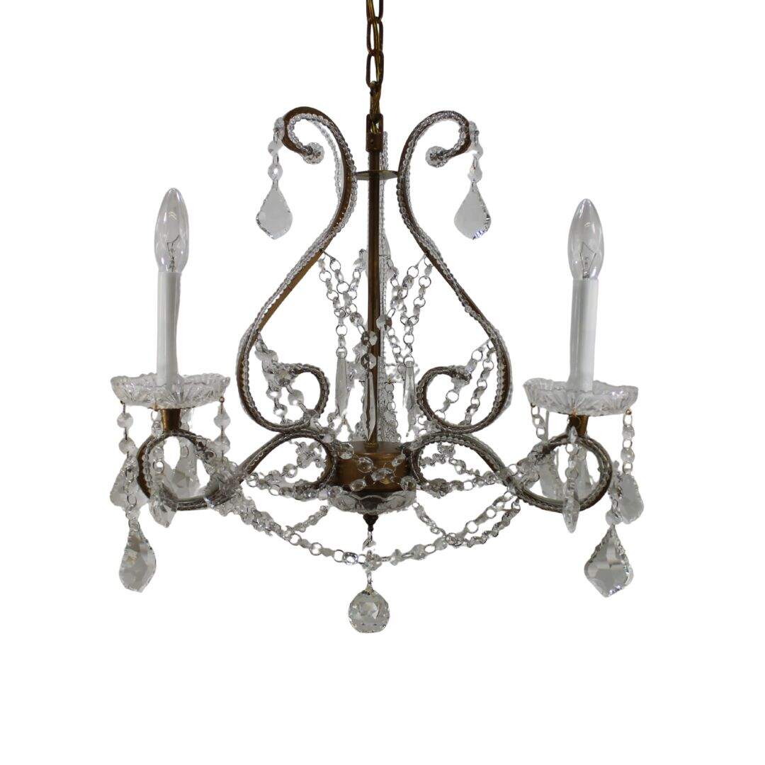 3 arm gold chandelier with crystals