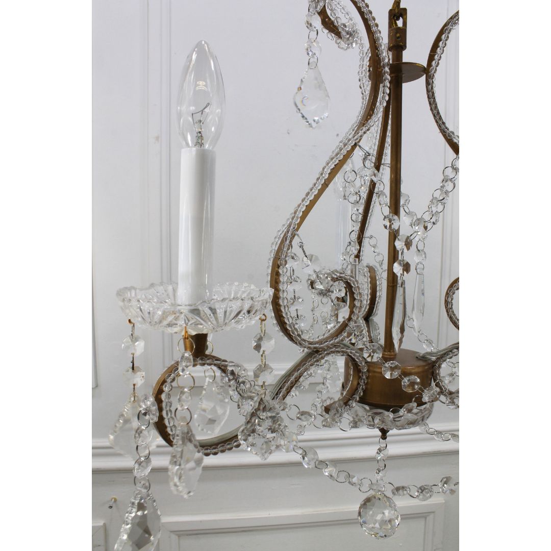 3 arm gold chandelier with crystals