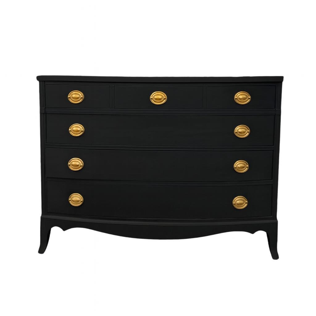 handsome bow front dresser, unpainted