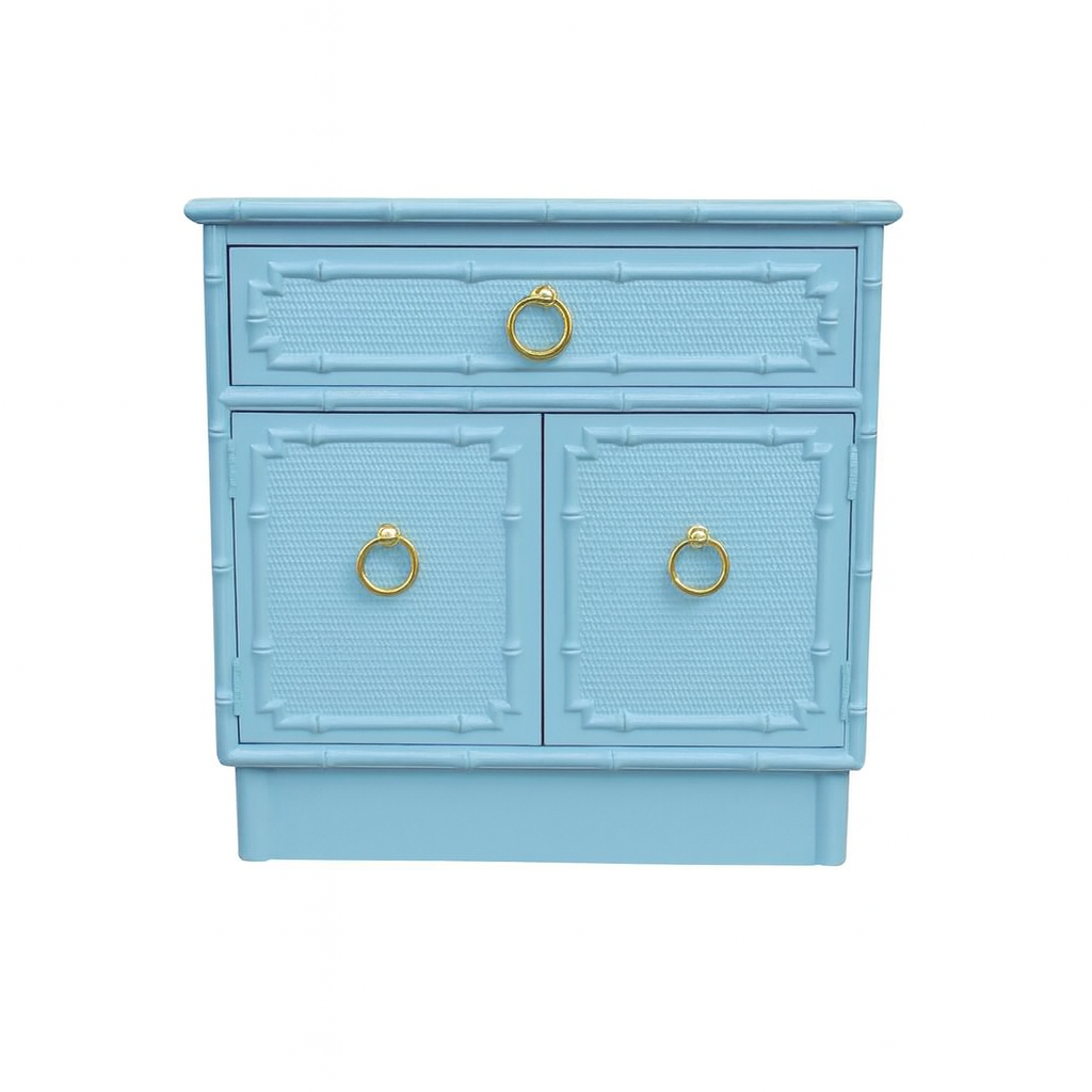 Faux bamboo nightstand with drawer and doors, unfinished