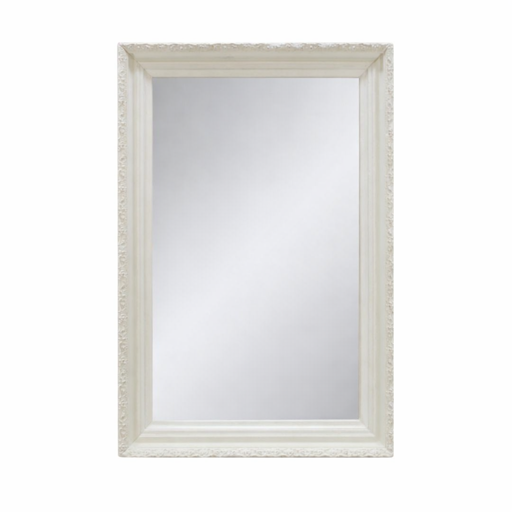 white rectangular mirror with distressing