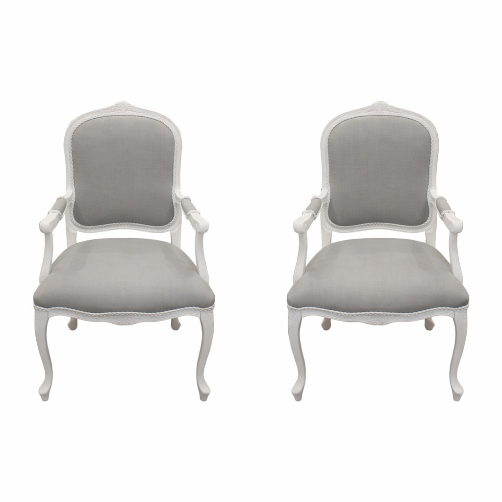 Pair of grey linen bergere chairs
