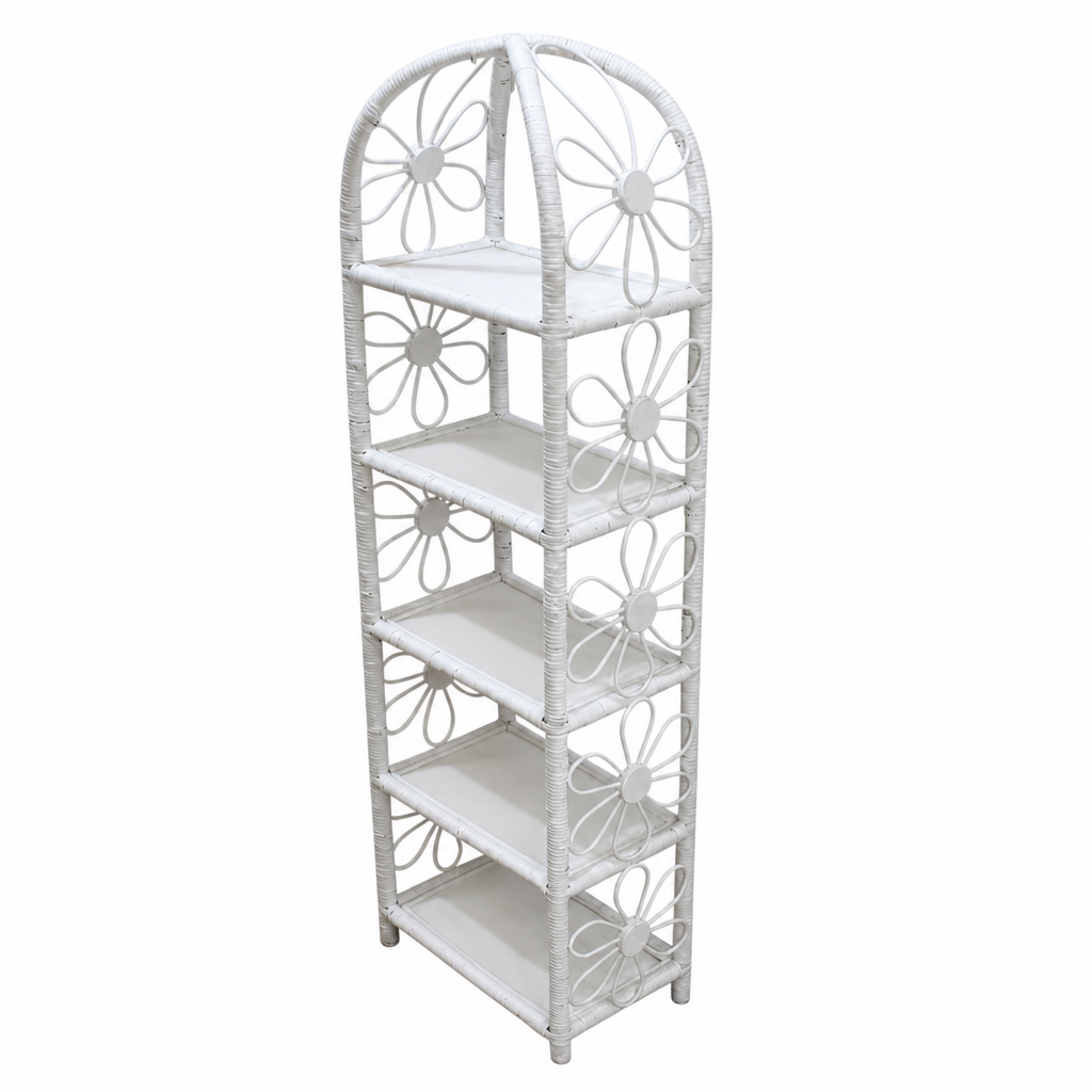 Wicker shelf unit with flower detail