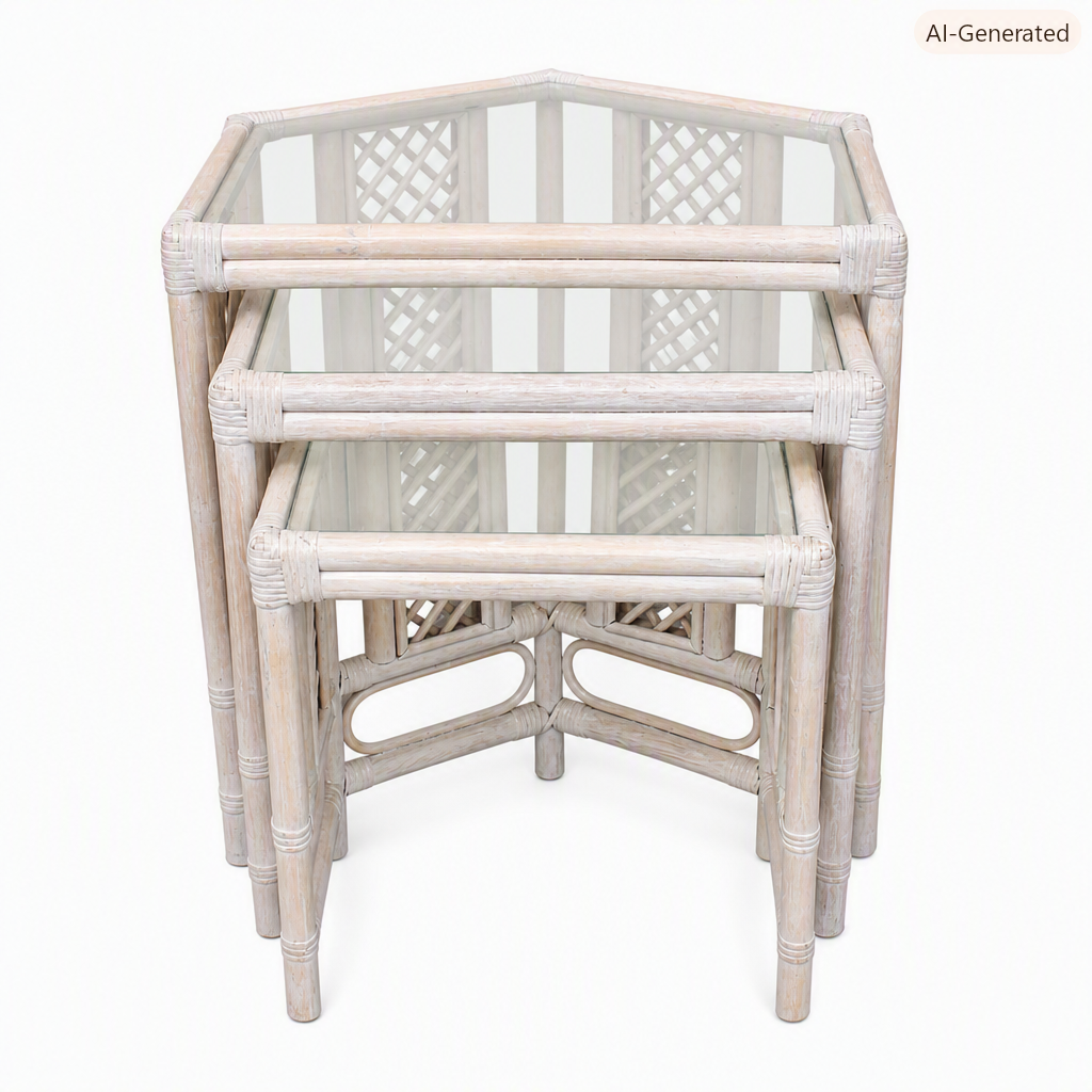 set of 3 rattan nesting tables