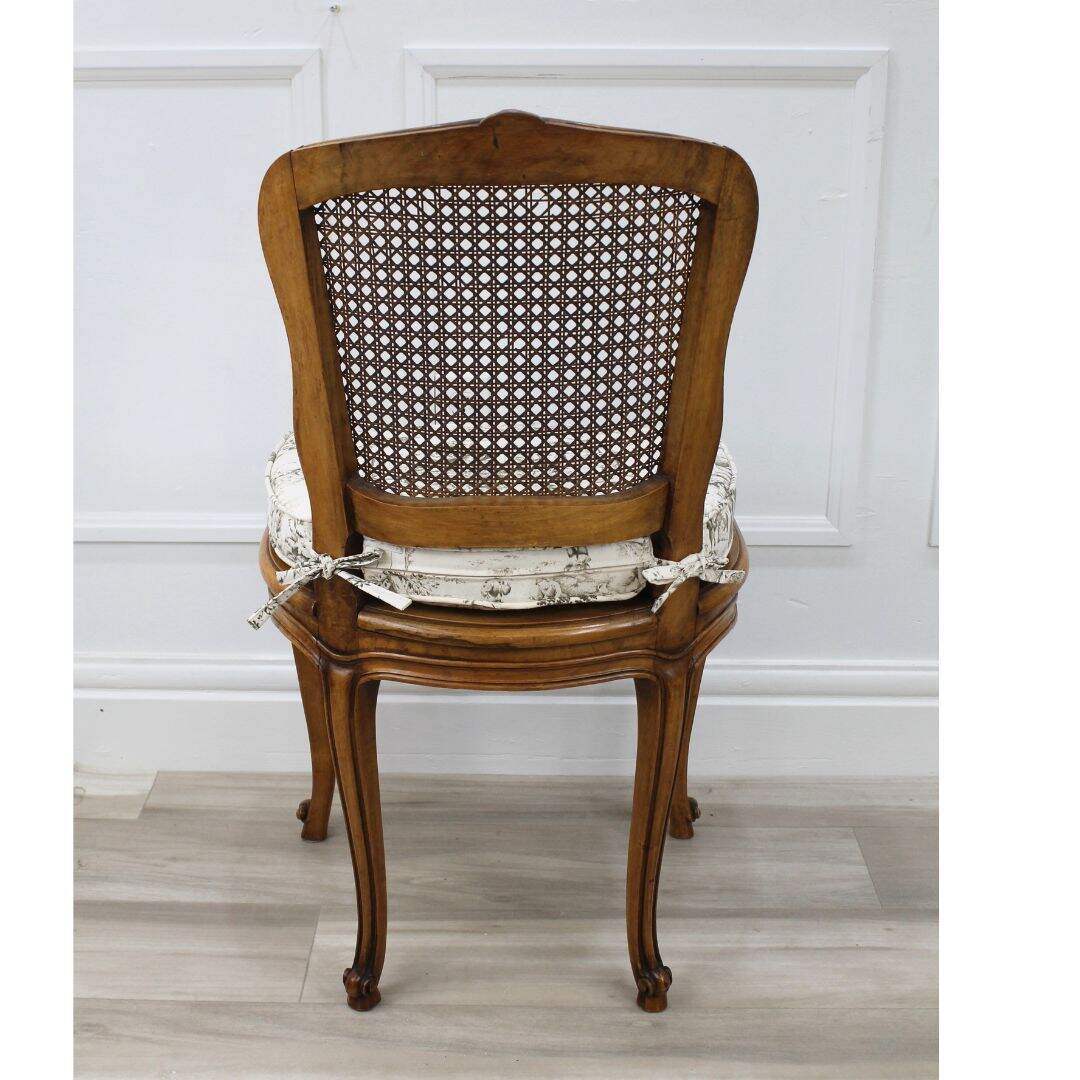 French caned chair with toile seat pad