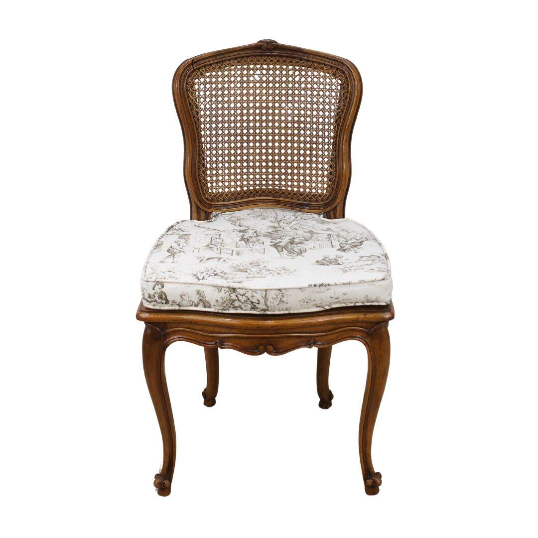 French caned chair with toile seat pad