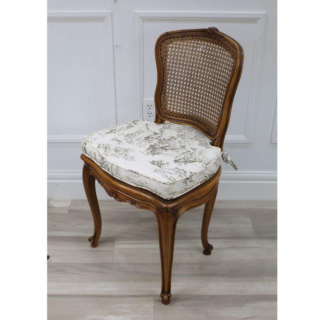 French caned chair with toile seat pad