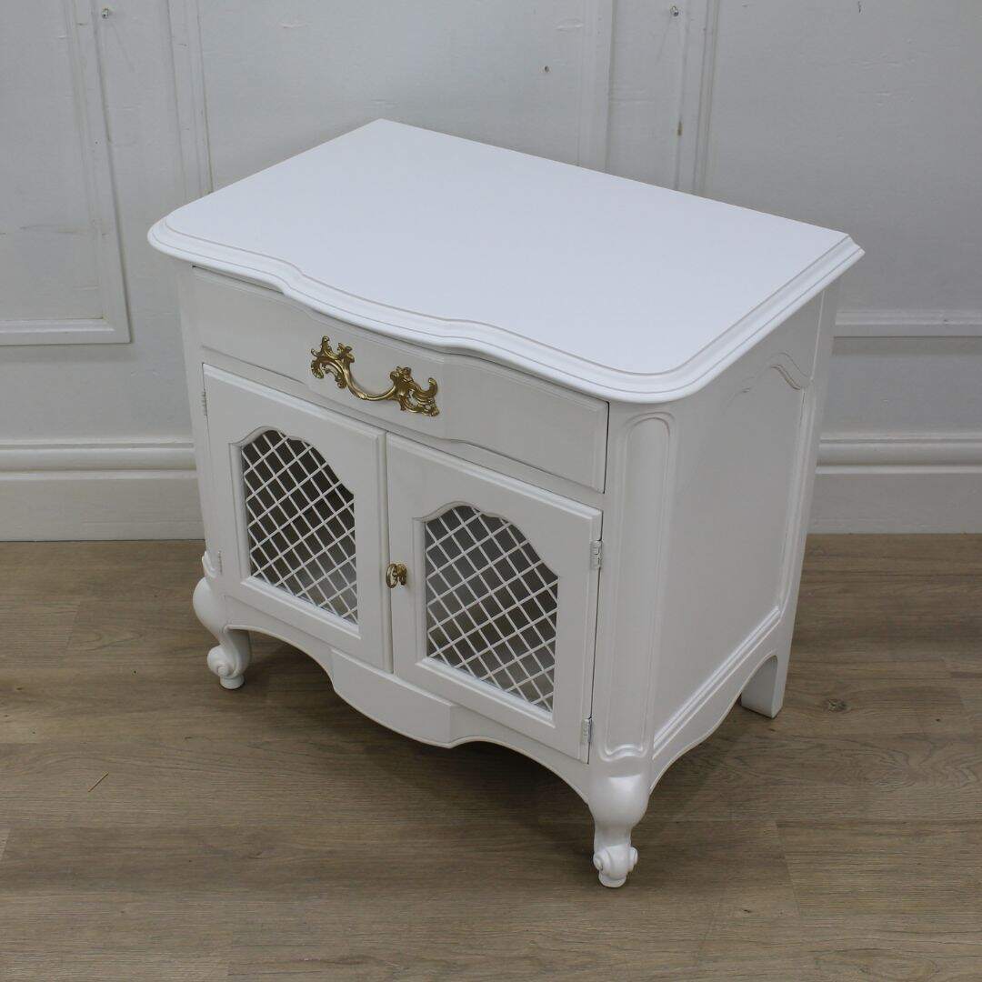 Pair French provincial nightstands with mesh doors