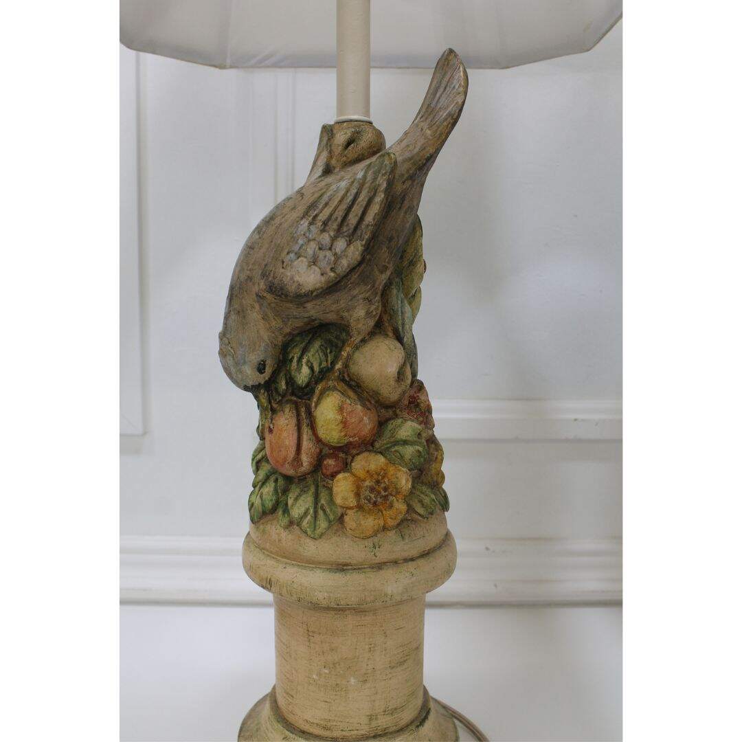 Pair antique plaster bird lamps