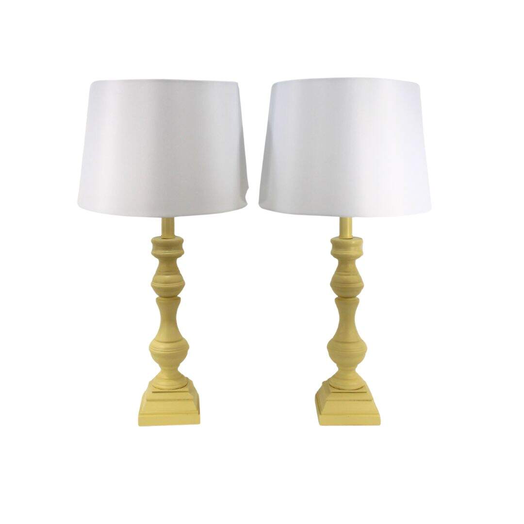 Pair yellow lamps with white shades