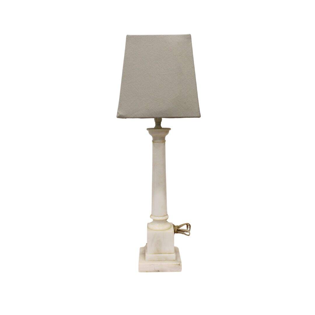Alabaster lamp with grey linen shade
