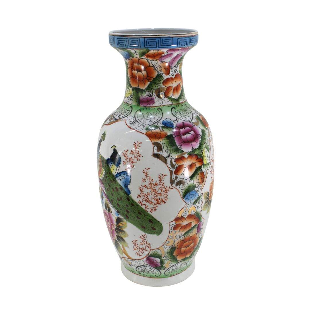 asian ceramic peacock vase