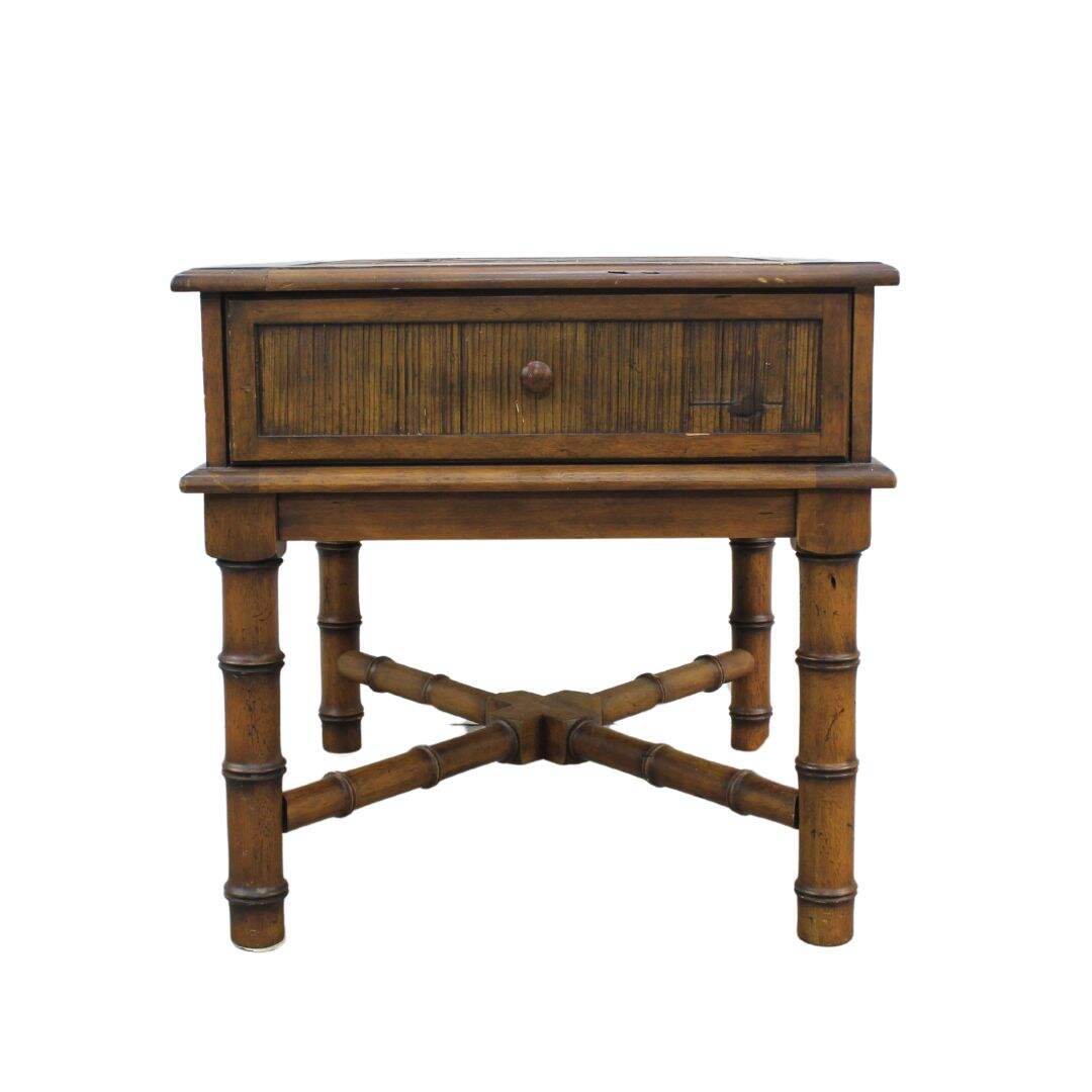 rattan and faux bamboo side table, unpainted