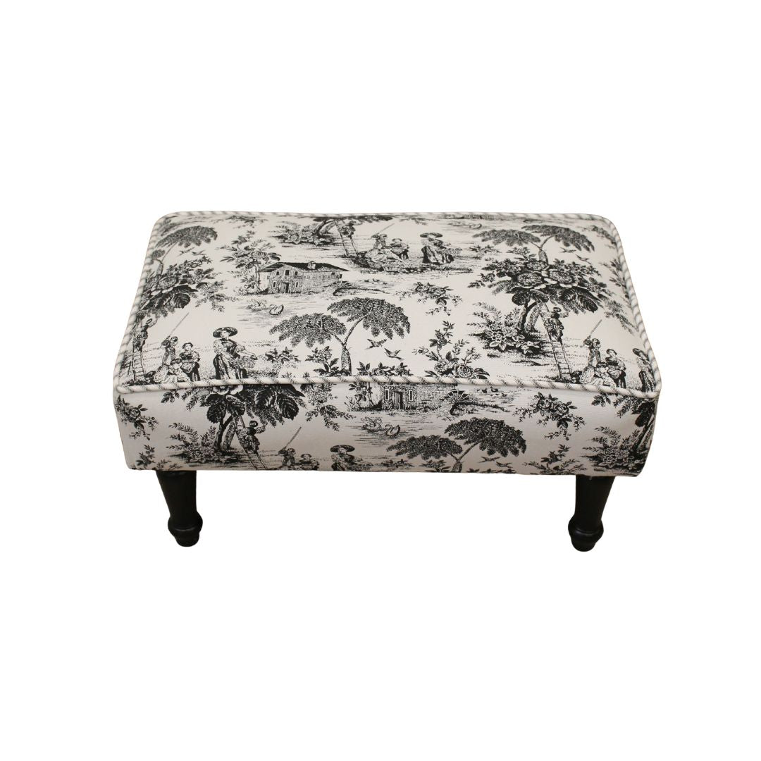 Black and white toile footstool