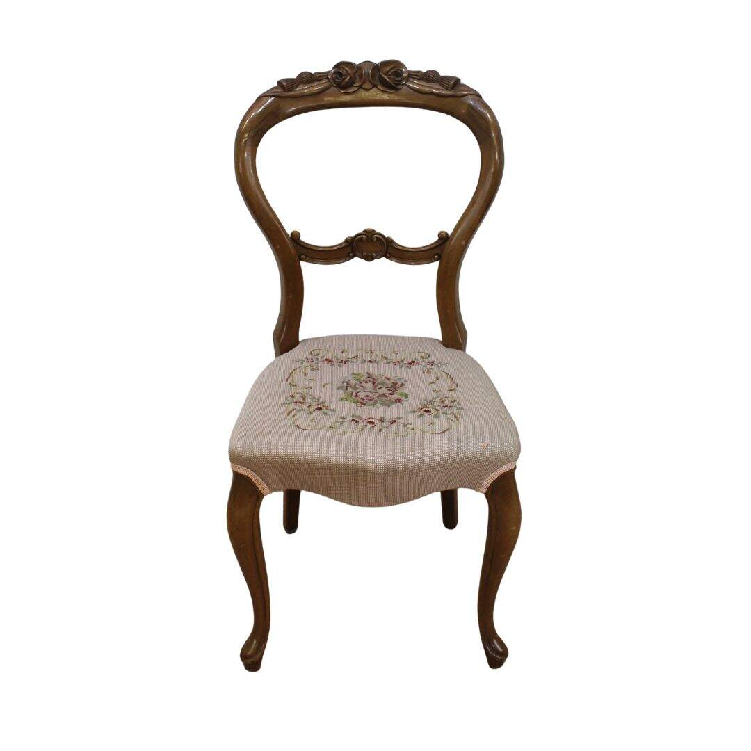 boudoir chair with blush pink needlepoint seat