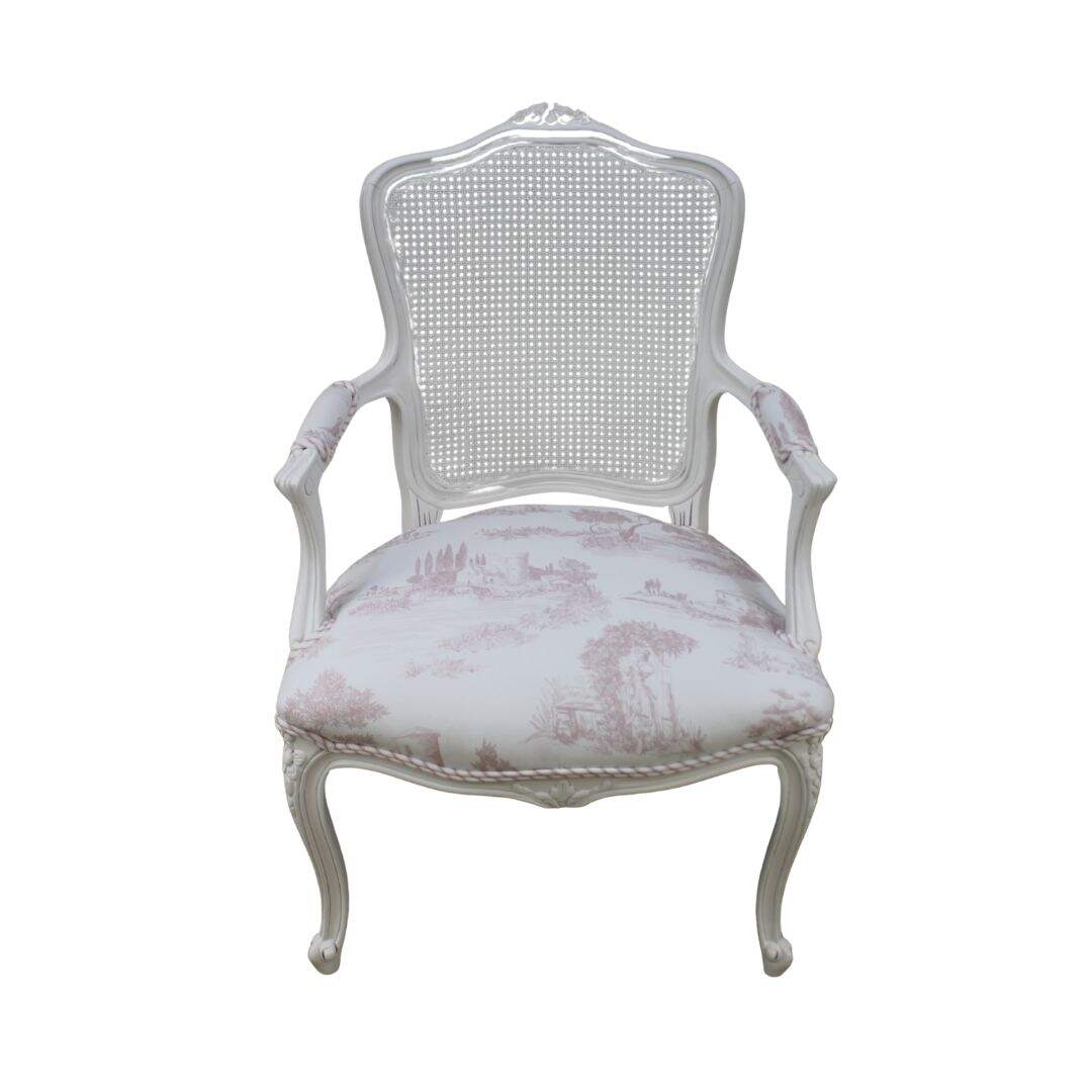 bergere chair with caned back and toile seat