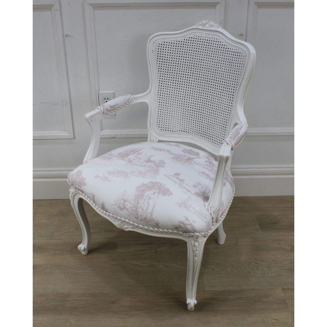 bergere chair with caned back and toile seat