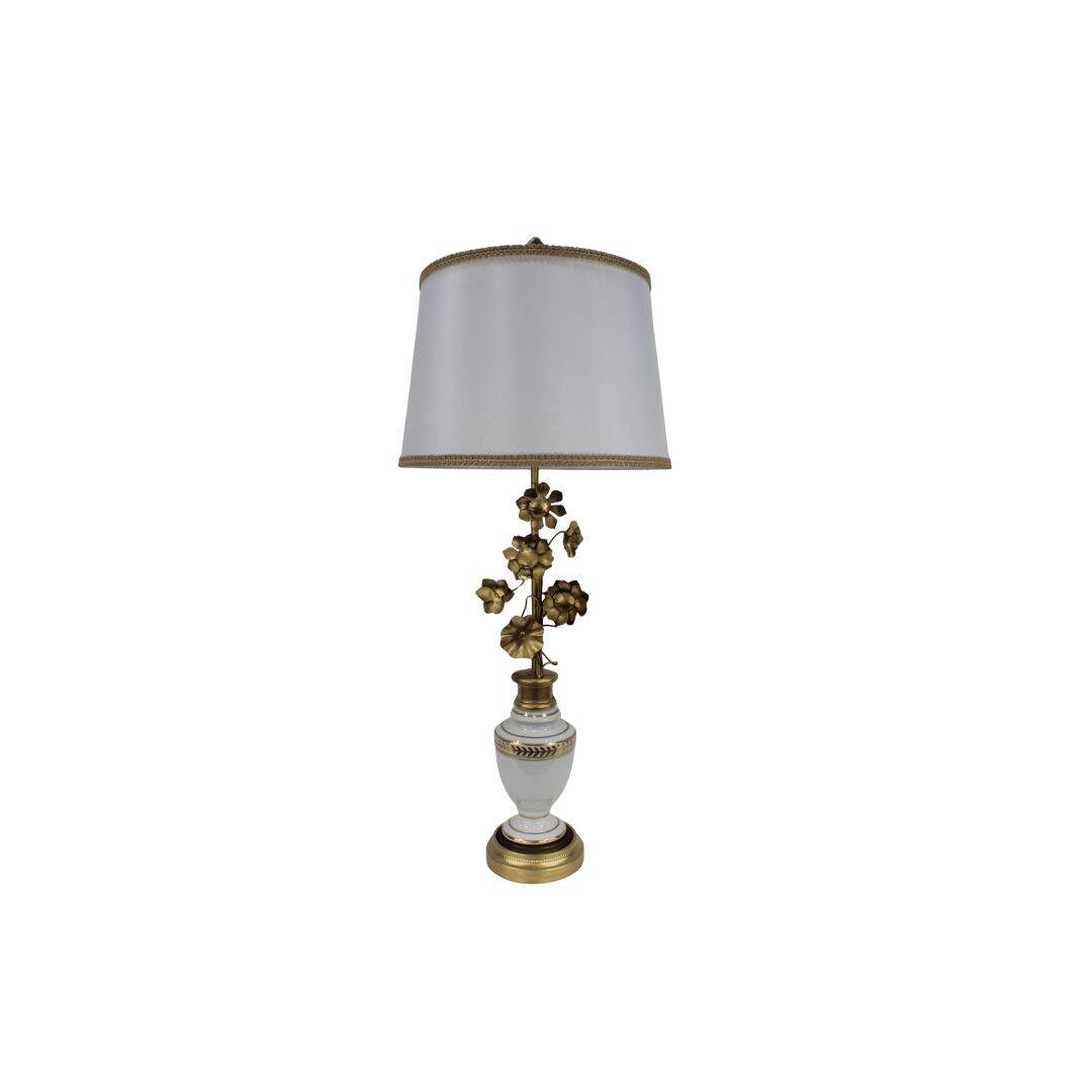 ivory/gold ceramic lamp with metal flowers