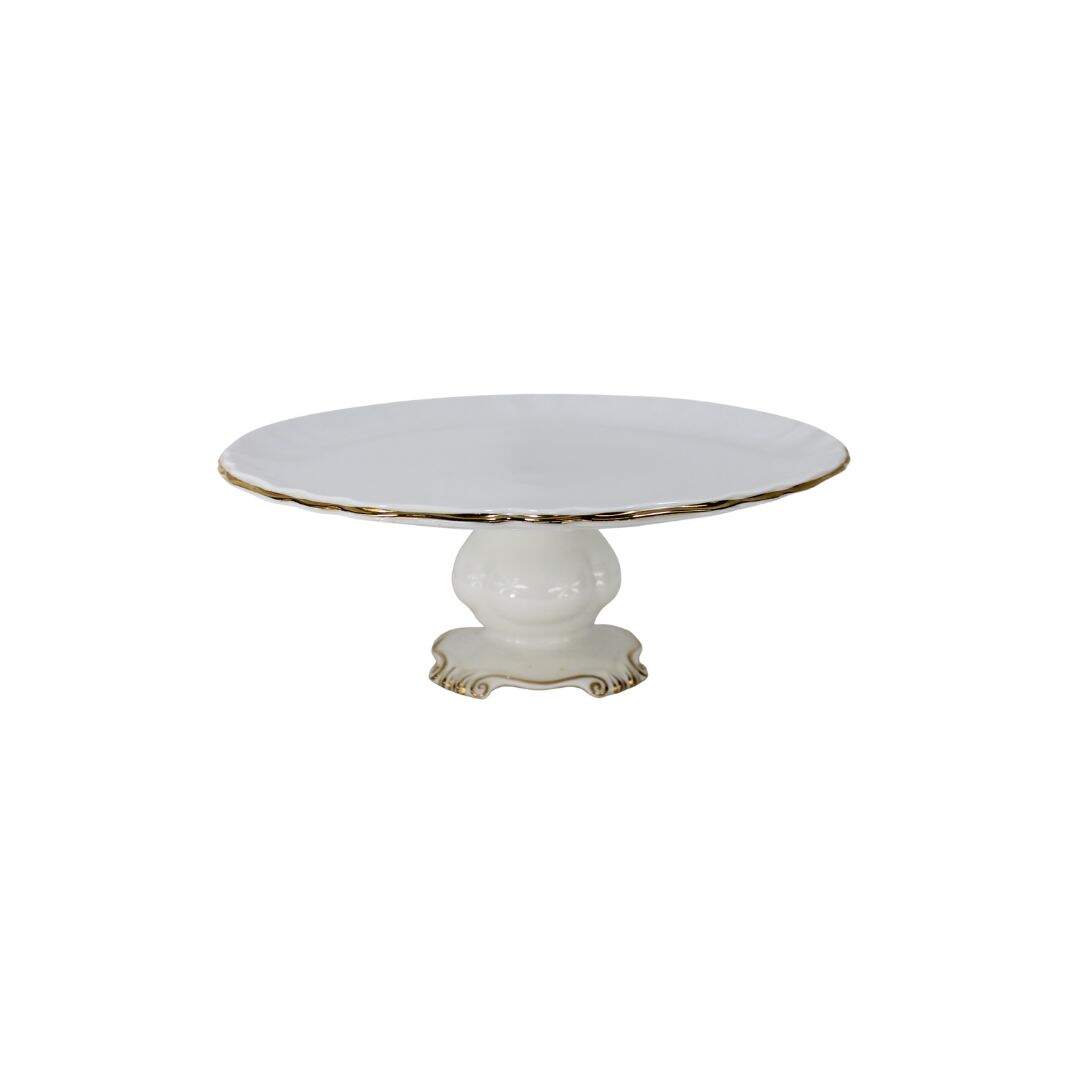 ceramic ivory and gold pedestal cake plate