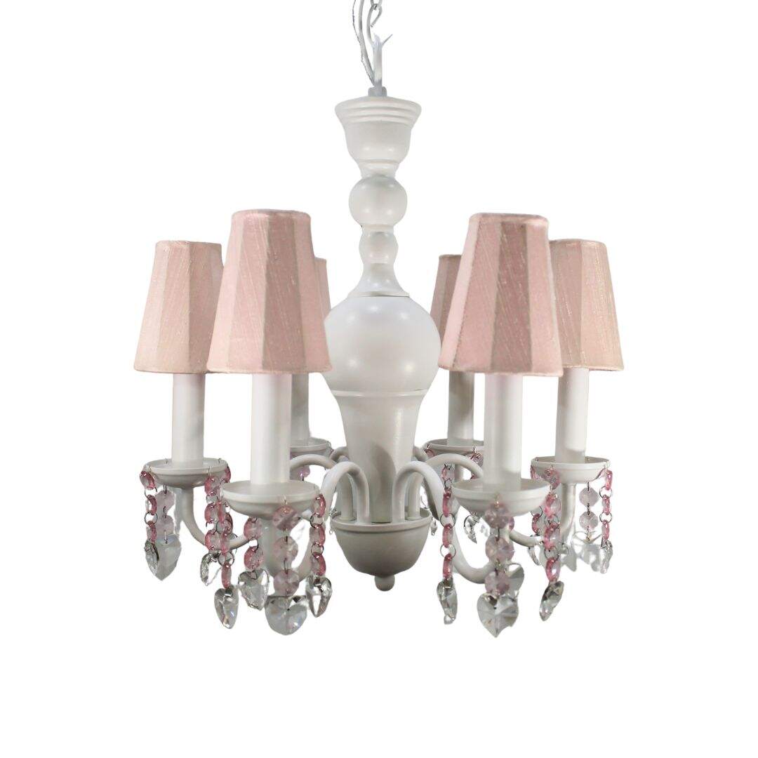 Chandelier with pink silk shades