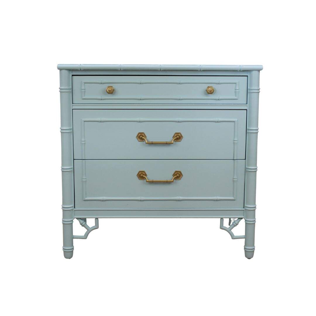 faux bamboo 3 drawer chest, blue