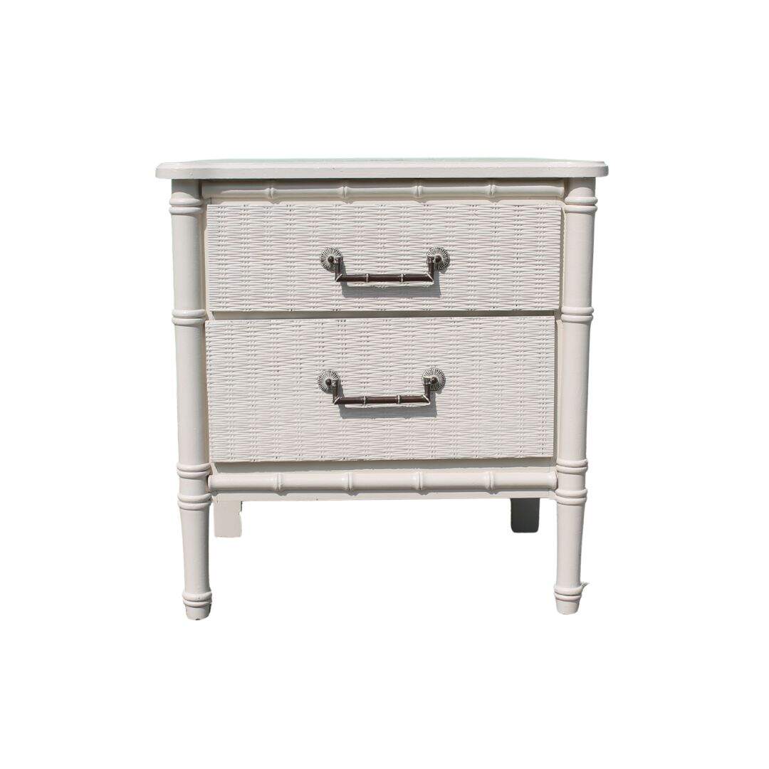 Faux bamboo night table with wicker look drawers, unfinished