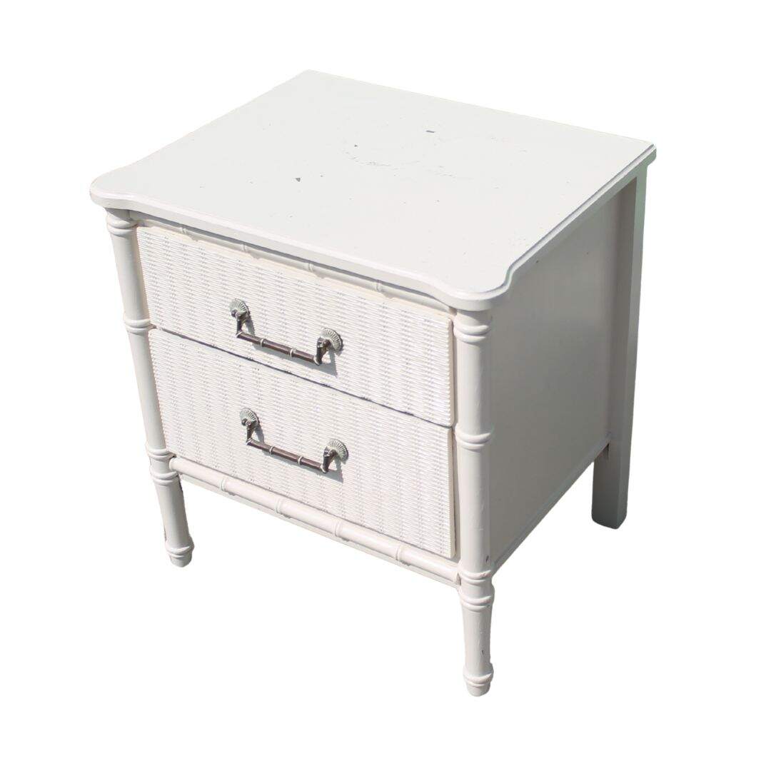 Faux bamboo night table with wicker look drawers, unfinished