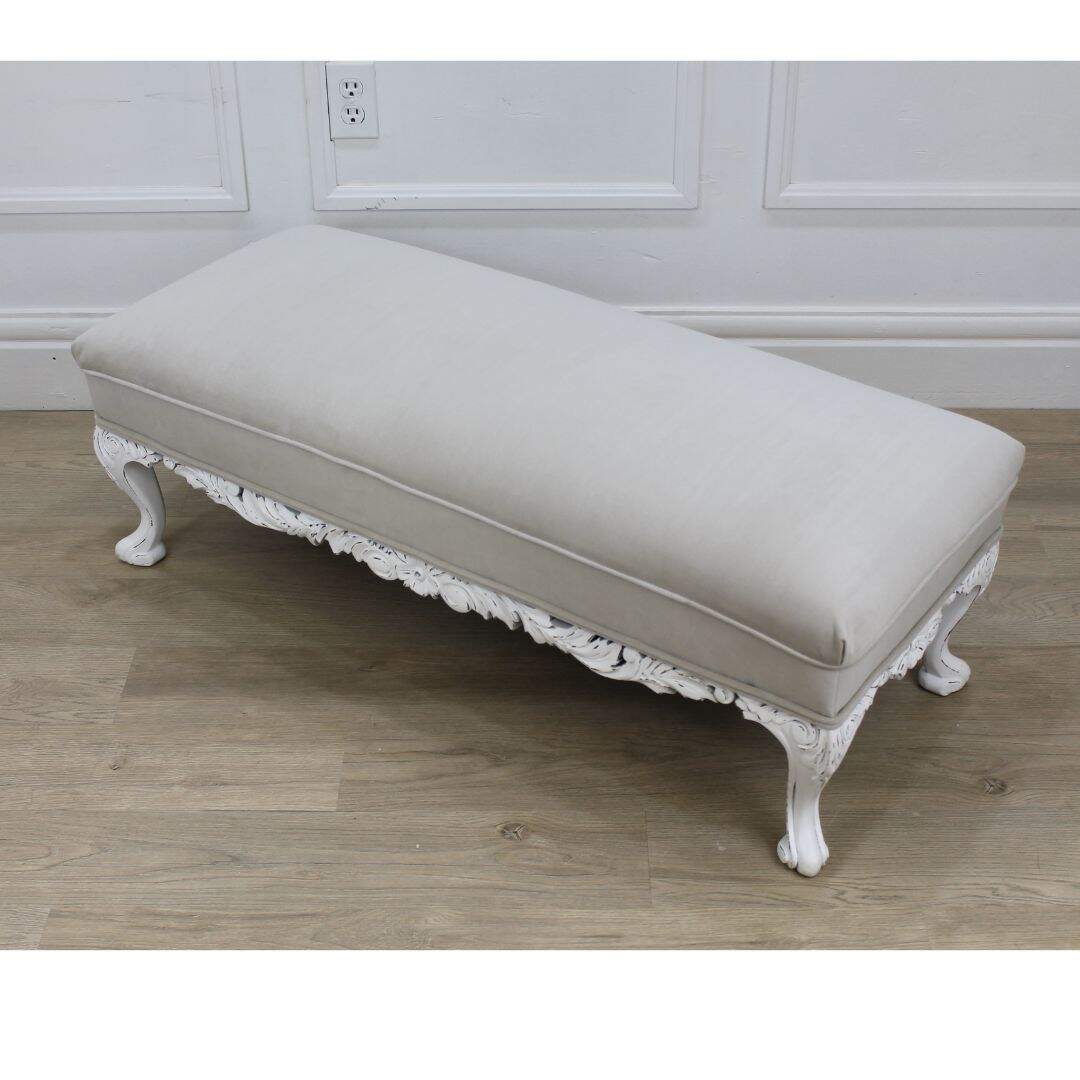 fireside bench with beige velvet