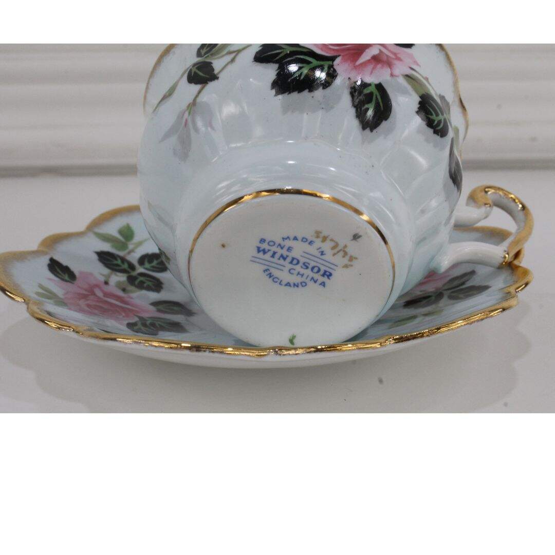 Blue and pink floral teacup