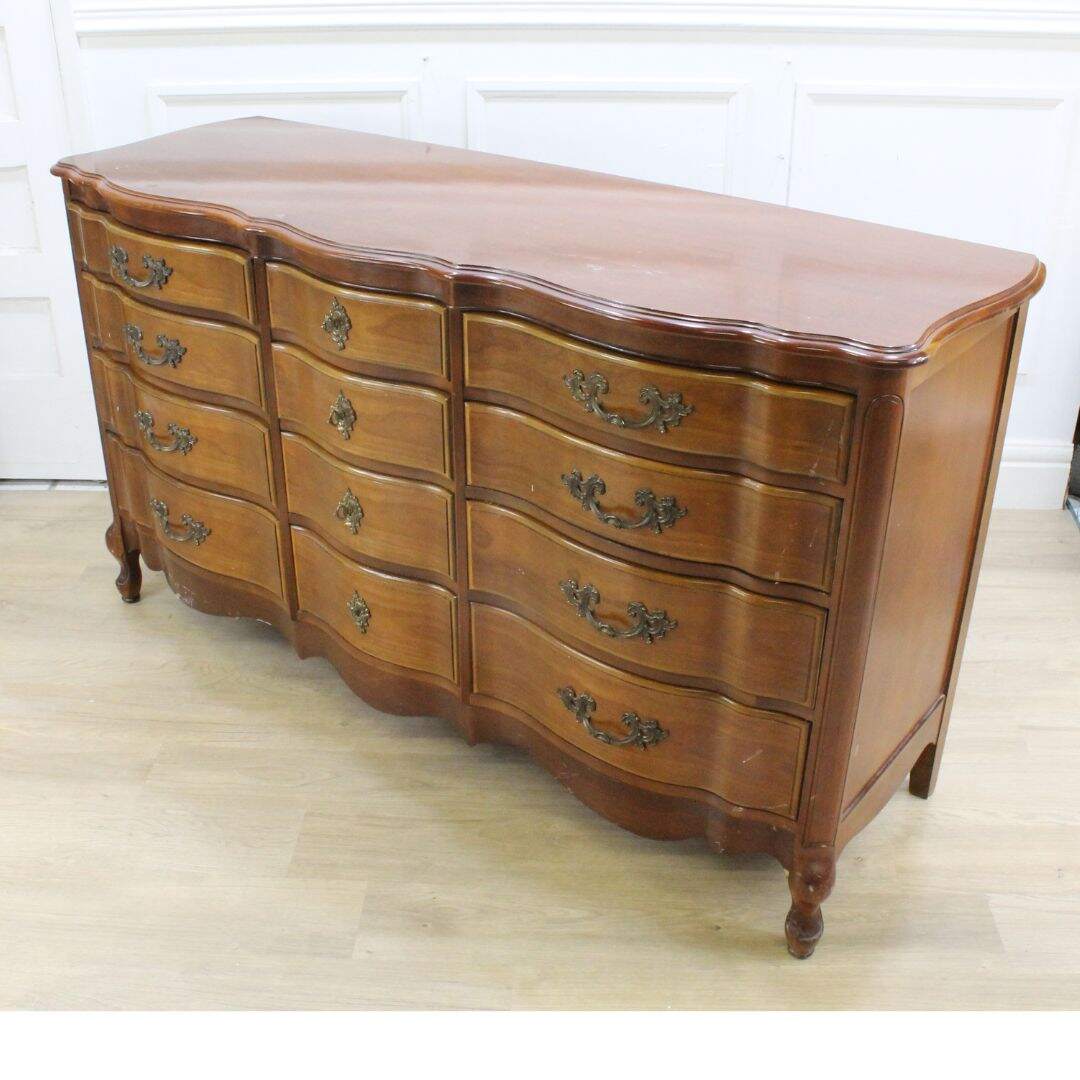 French provincial 12 drawer dresser, unpainted