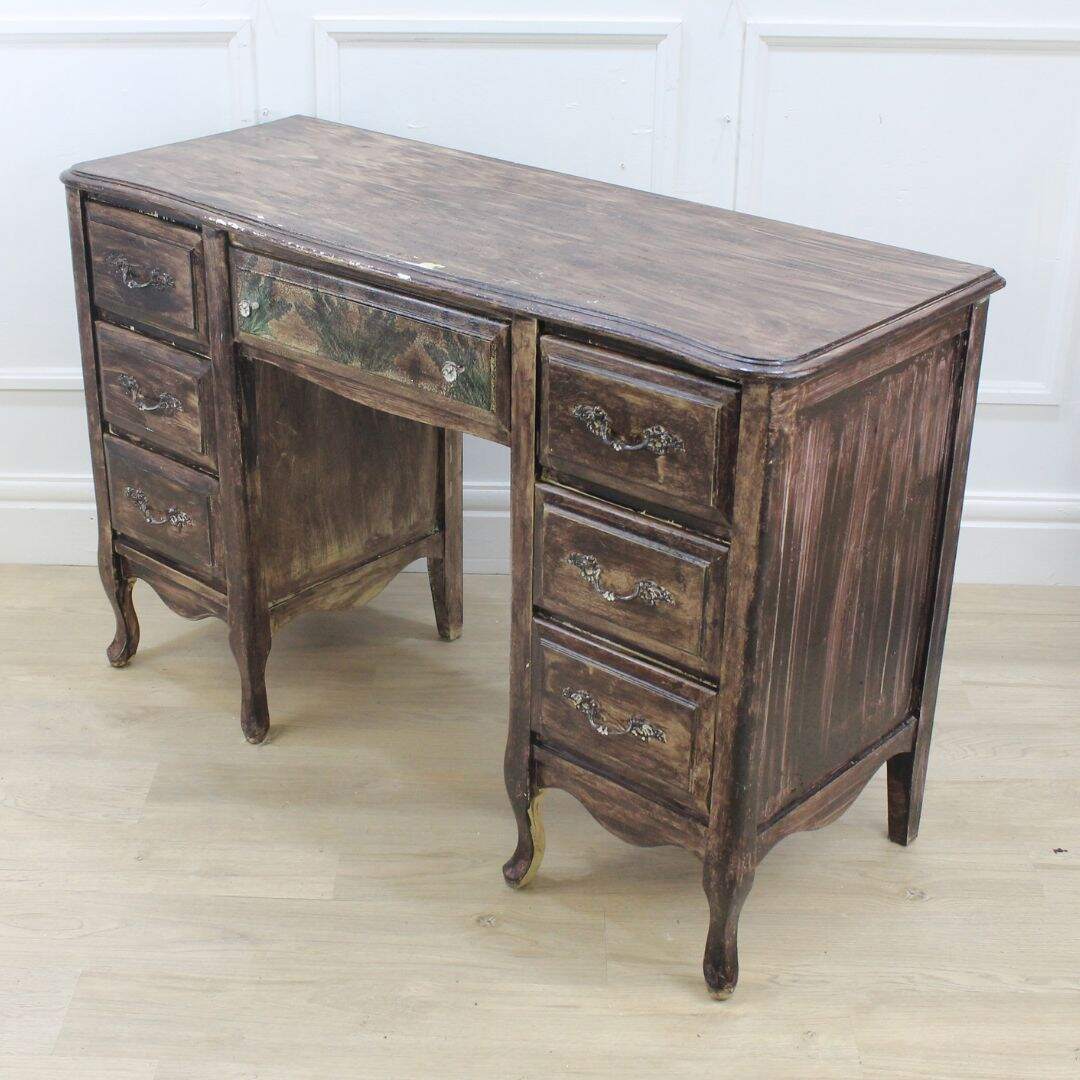 French provincial 7 drawer desk, unfinished