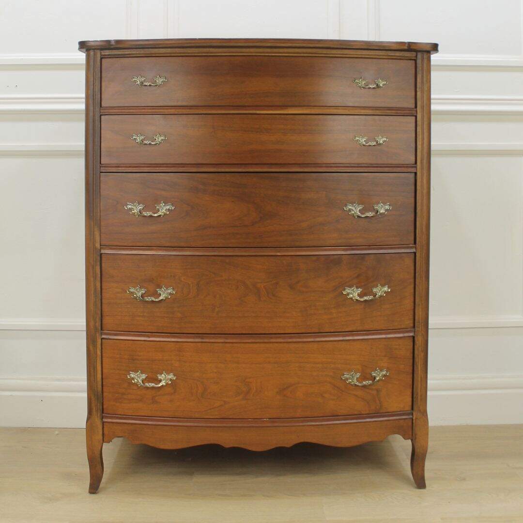 French provincial bow front dresser, unpainted