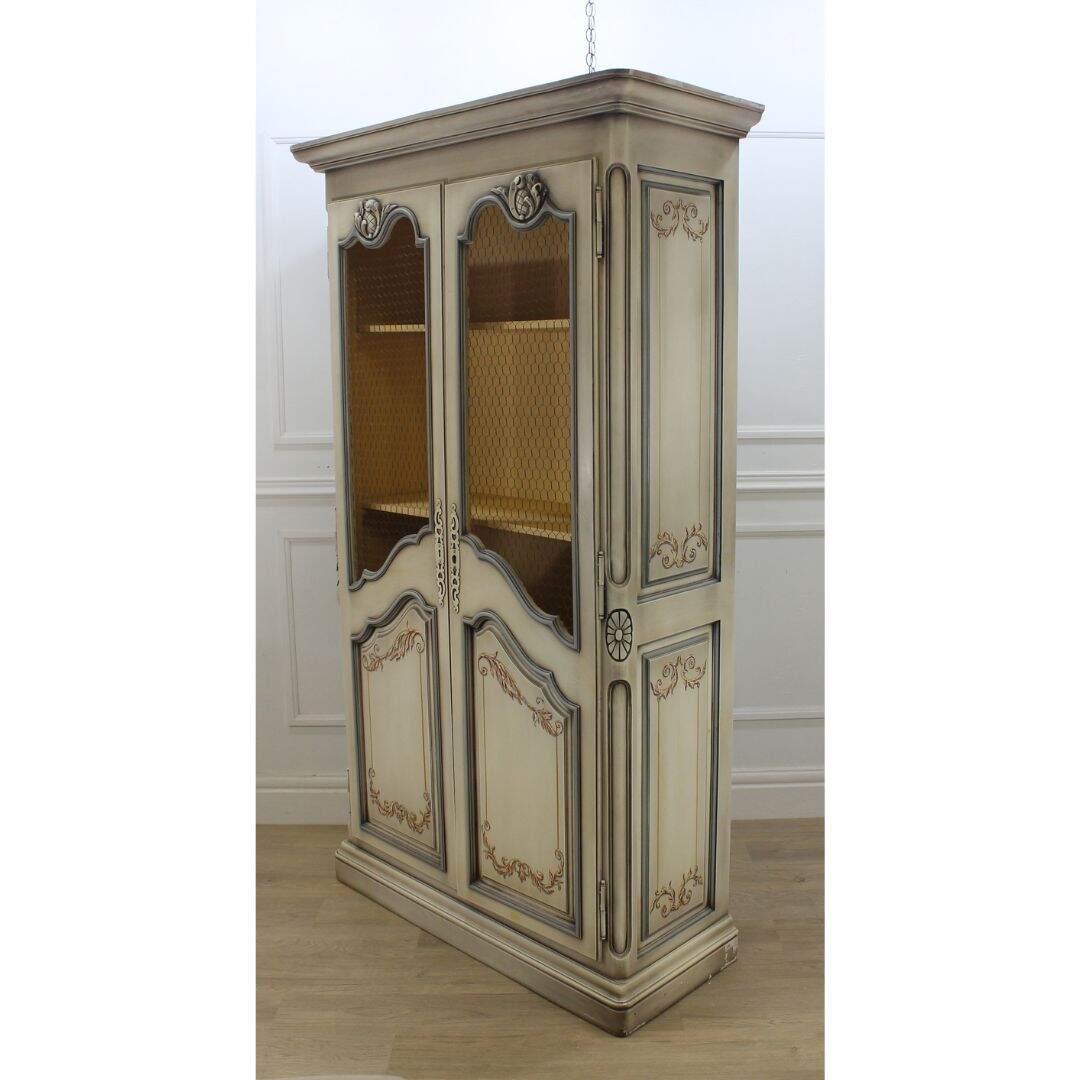 Hand painted armoire with mesh doors