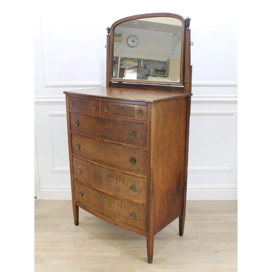 Highboy dresser with mirror, unpainted