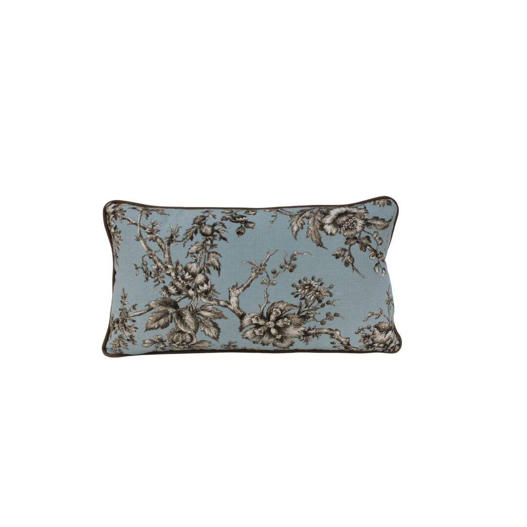 blue/brown toile throw pillow, rectangular