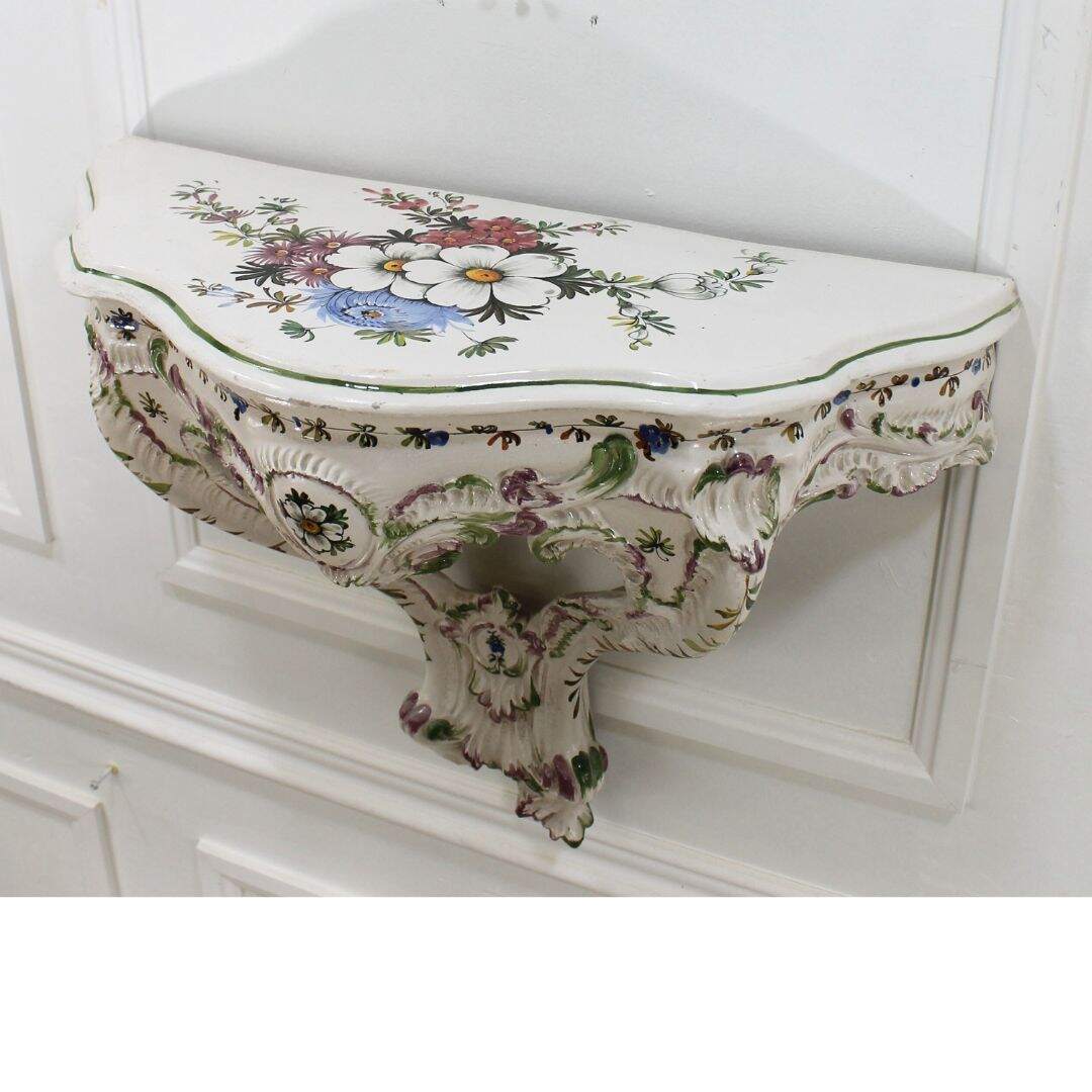 Italian hand painted ceramic wall shelf
