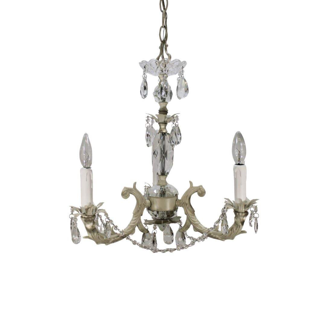 Ivory 3 arm-chandelier with crystals