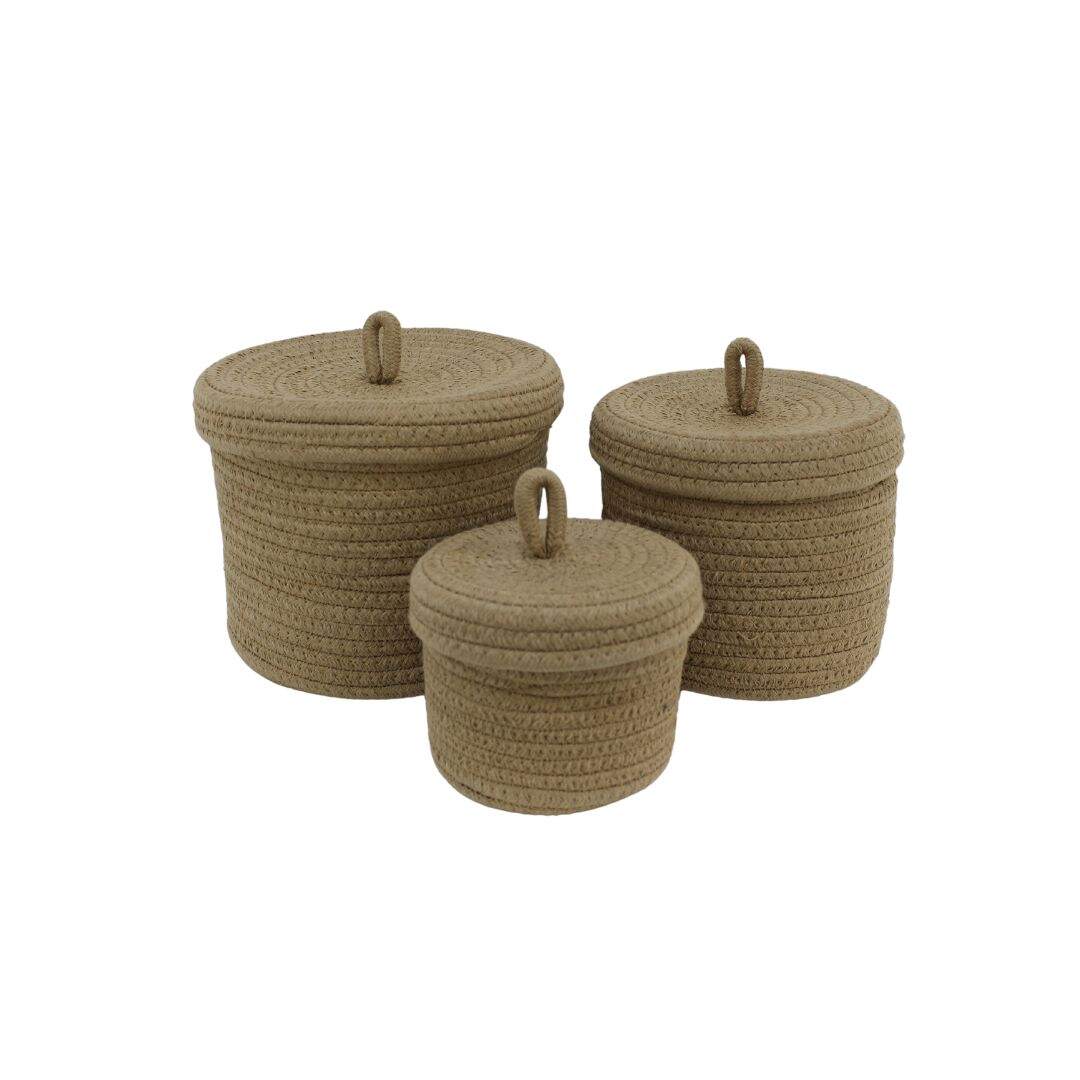 Set of 3 round jute boxes