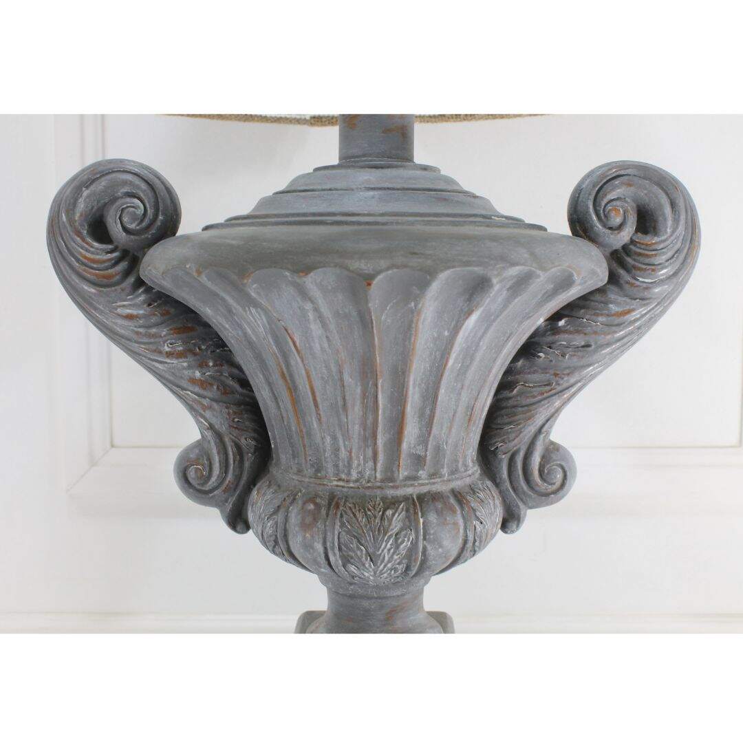 large grey urn shaped lamp
