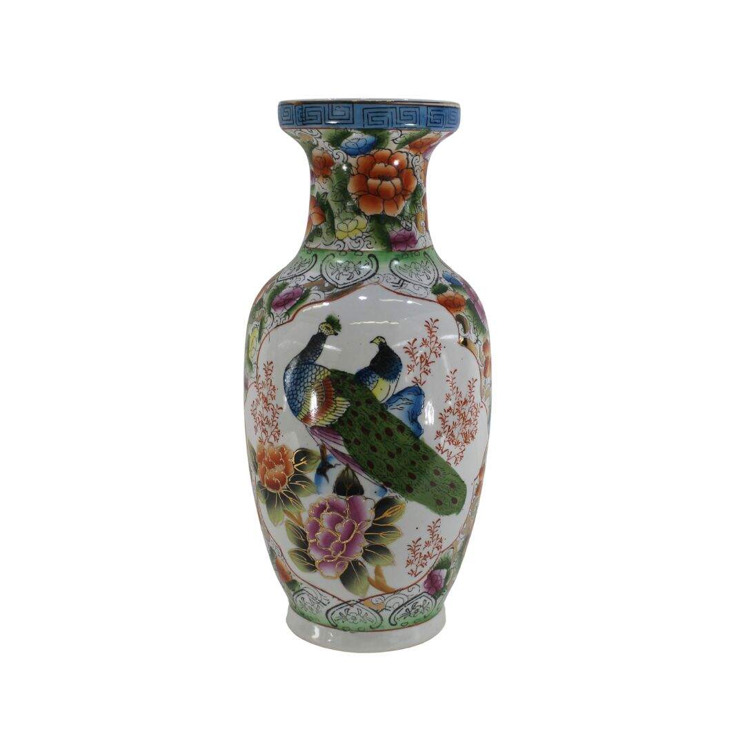 asian ceramic peacock vase