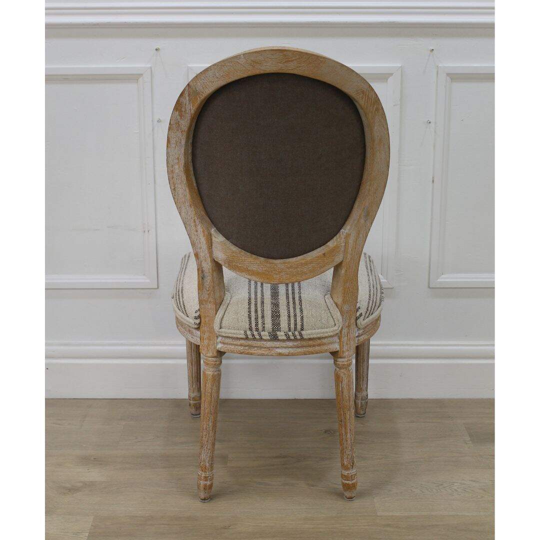 Oval back chair with "flour sack" fabric