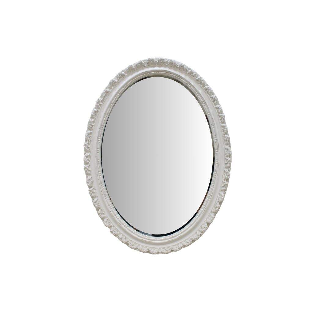 Oval mirror with white distressed frame