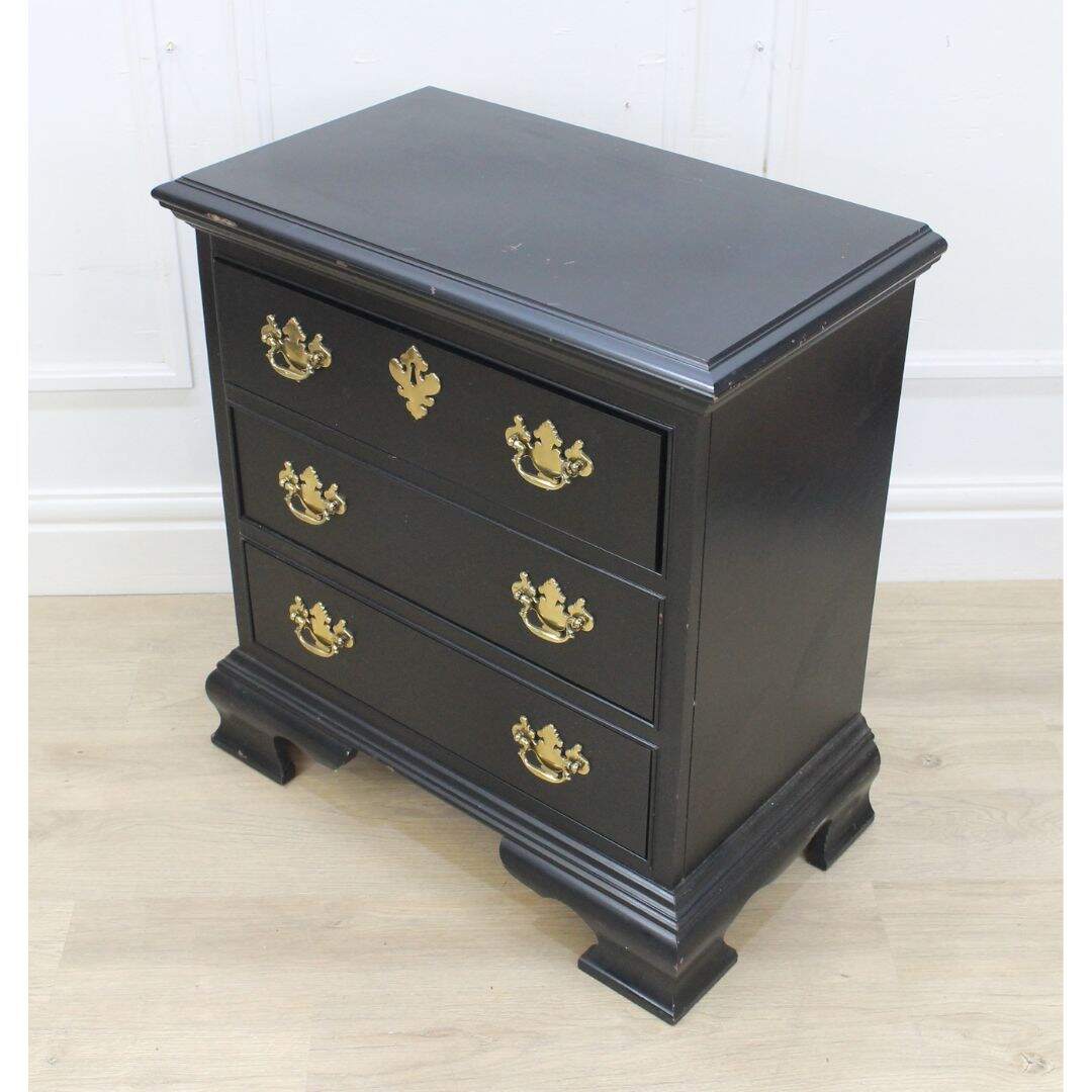 Pair of black 3 drawer night tables, unpainted
