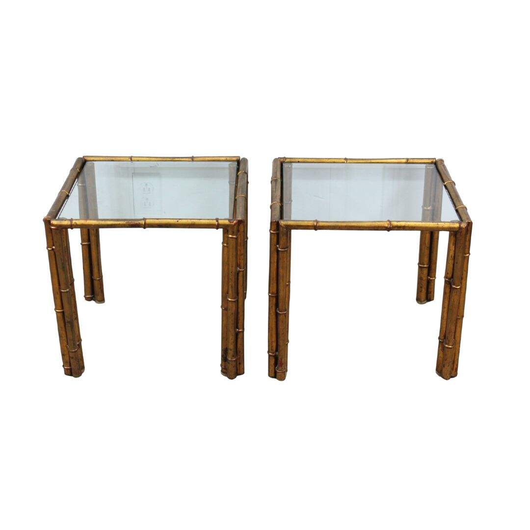 Pair of rare florentine faux bamboo side tables
