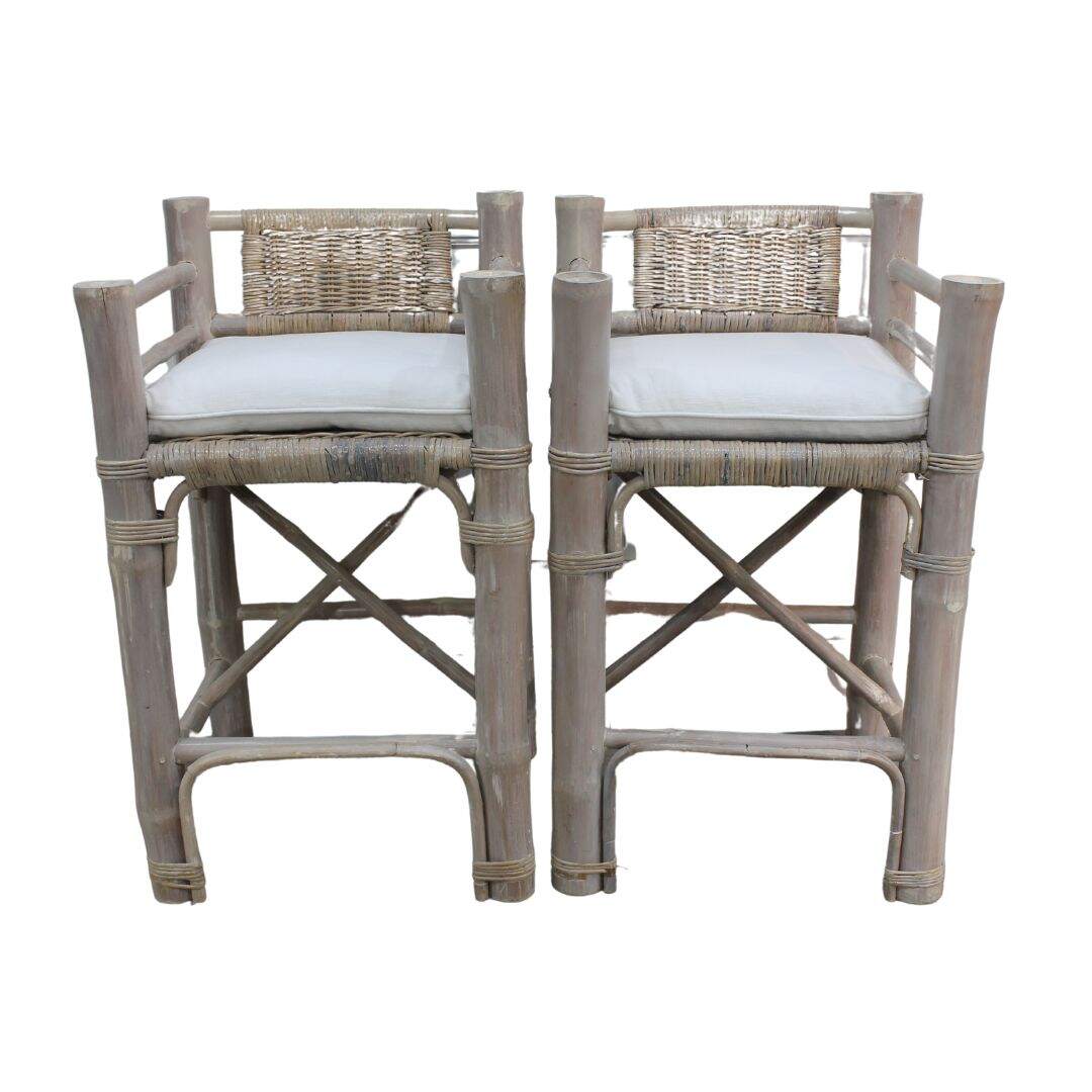Pair of bamboo and rattan bar stools