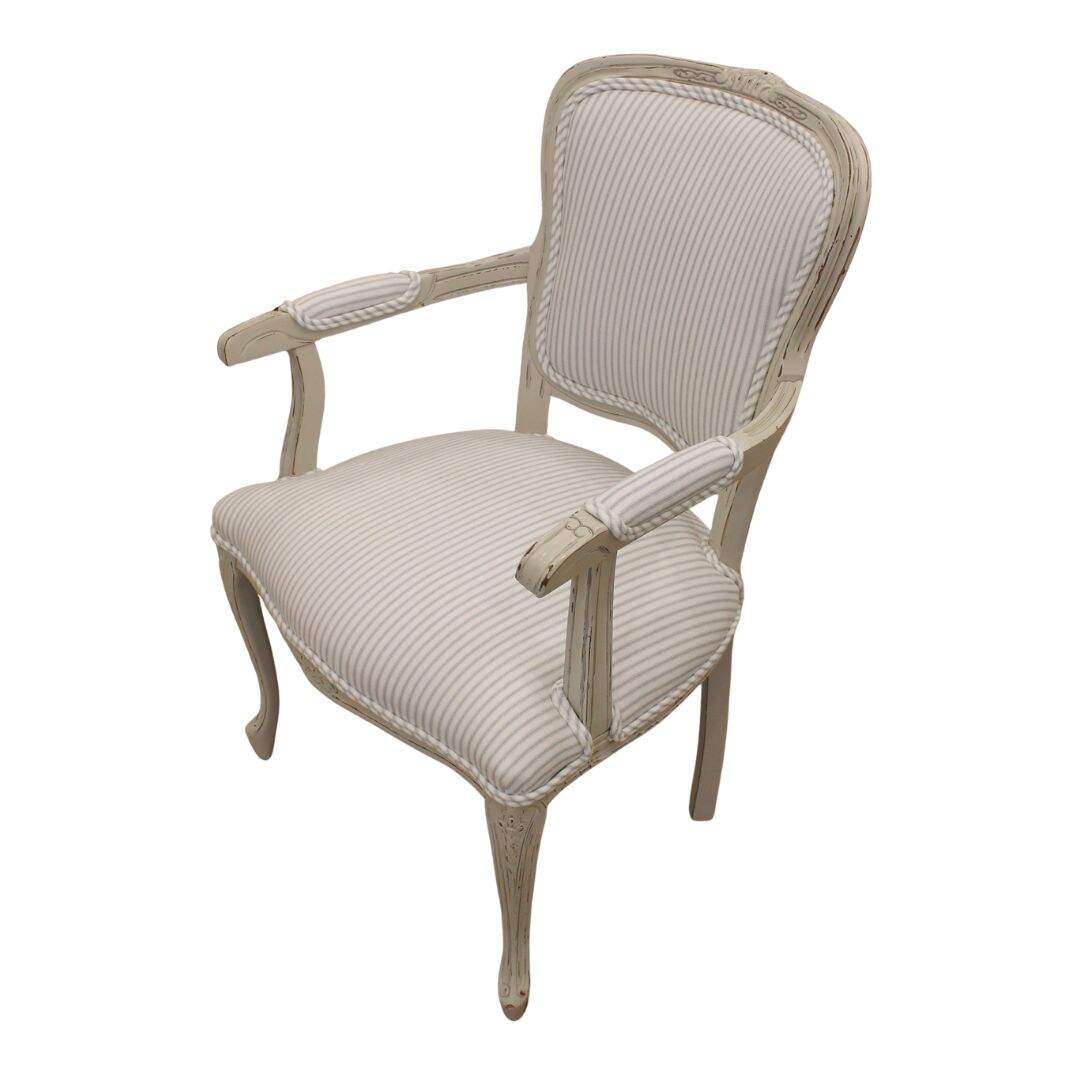 Pair of bergere chairs with ticking stripe