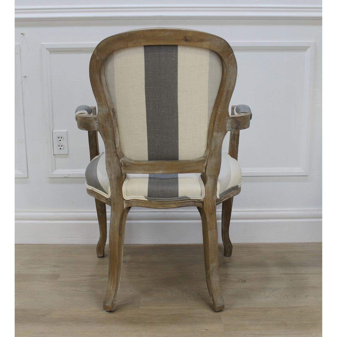 pair bergere chairs with striped linen