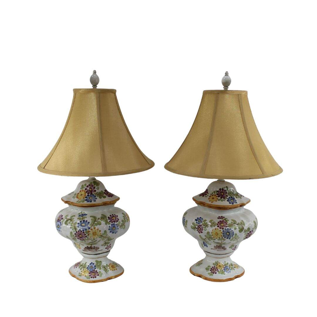 pair of ceramic hand painted french country table lamps