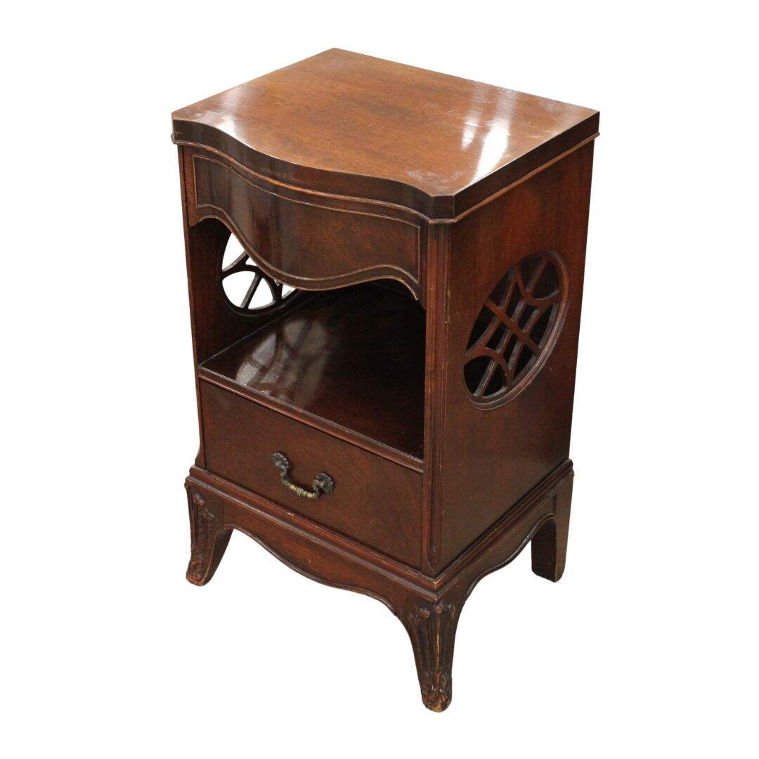 Pair of elegant night tables with mahogany veneer, unpainted