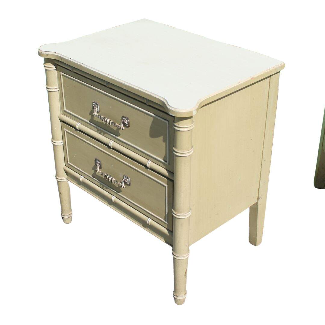 Pair faux bamboo 2 drawer night tables, unpainted
